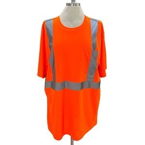 Hawx work gear neon orange gray stripe pocket sleeve length 6 1/2 100%polyester